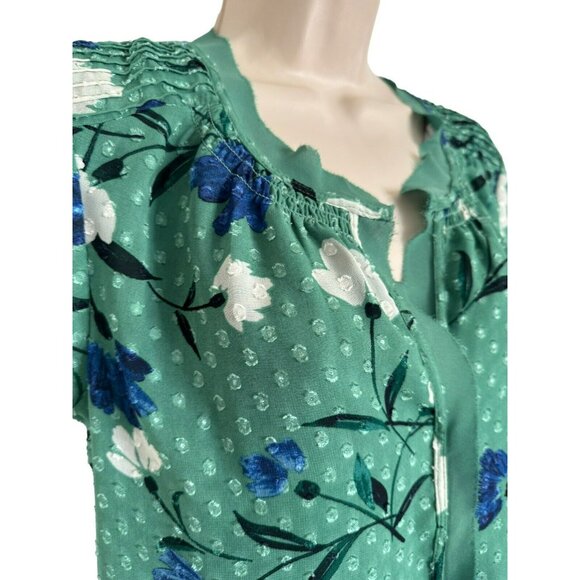 Daniel Rainn Green Floral Peasant XS Top Spring Summer Plus Size Shirt Blouse - Picture 3 of 13